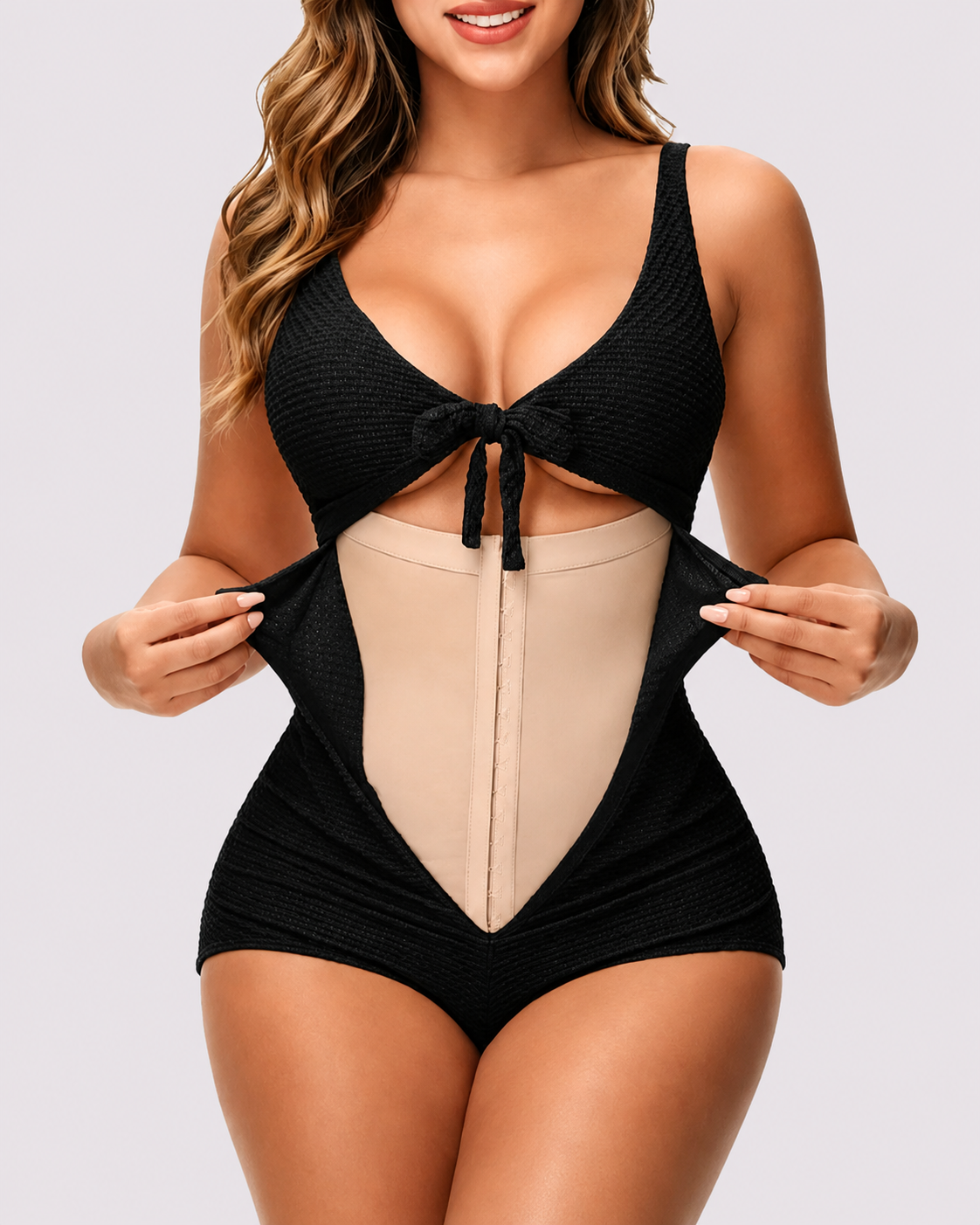 Tummy Control Ribbed Tie-Front One-Piece Swimwear