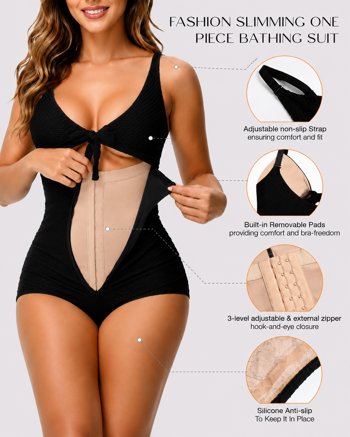 Tummy Control Ribbed Tie-Front One-Piece Swimwear