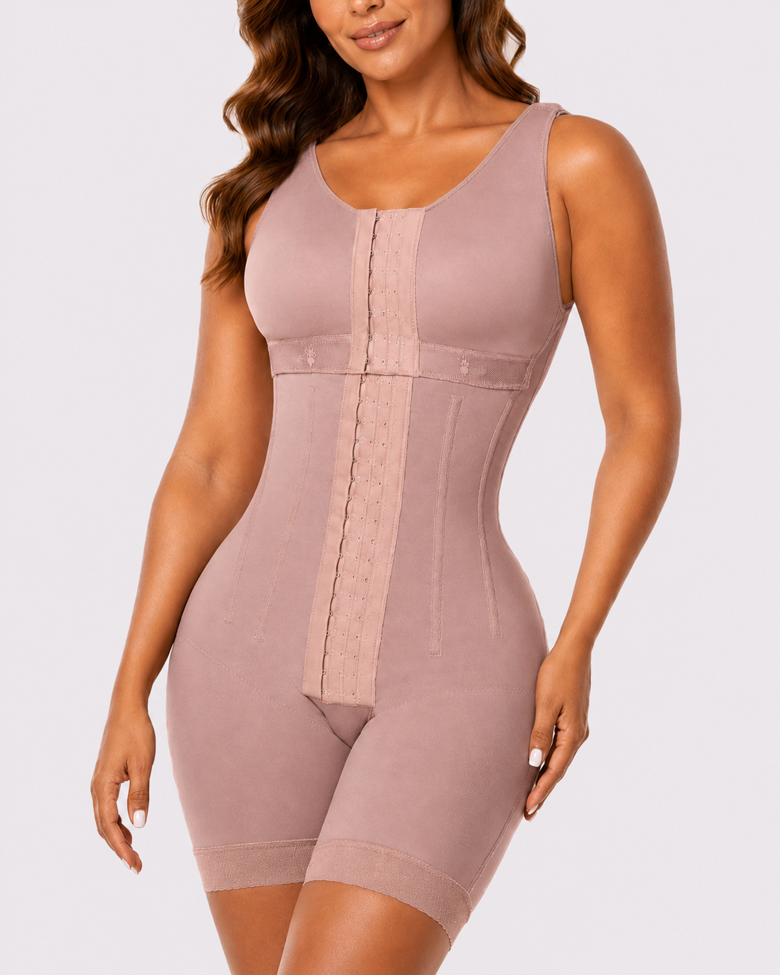 Tummy Control Front-Hook Mid-Thigh Shapewear Bodysuit