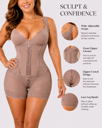 Tummy Control Hook & Zip Double Compression Shapewear Bodysuit