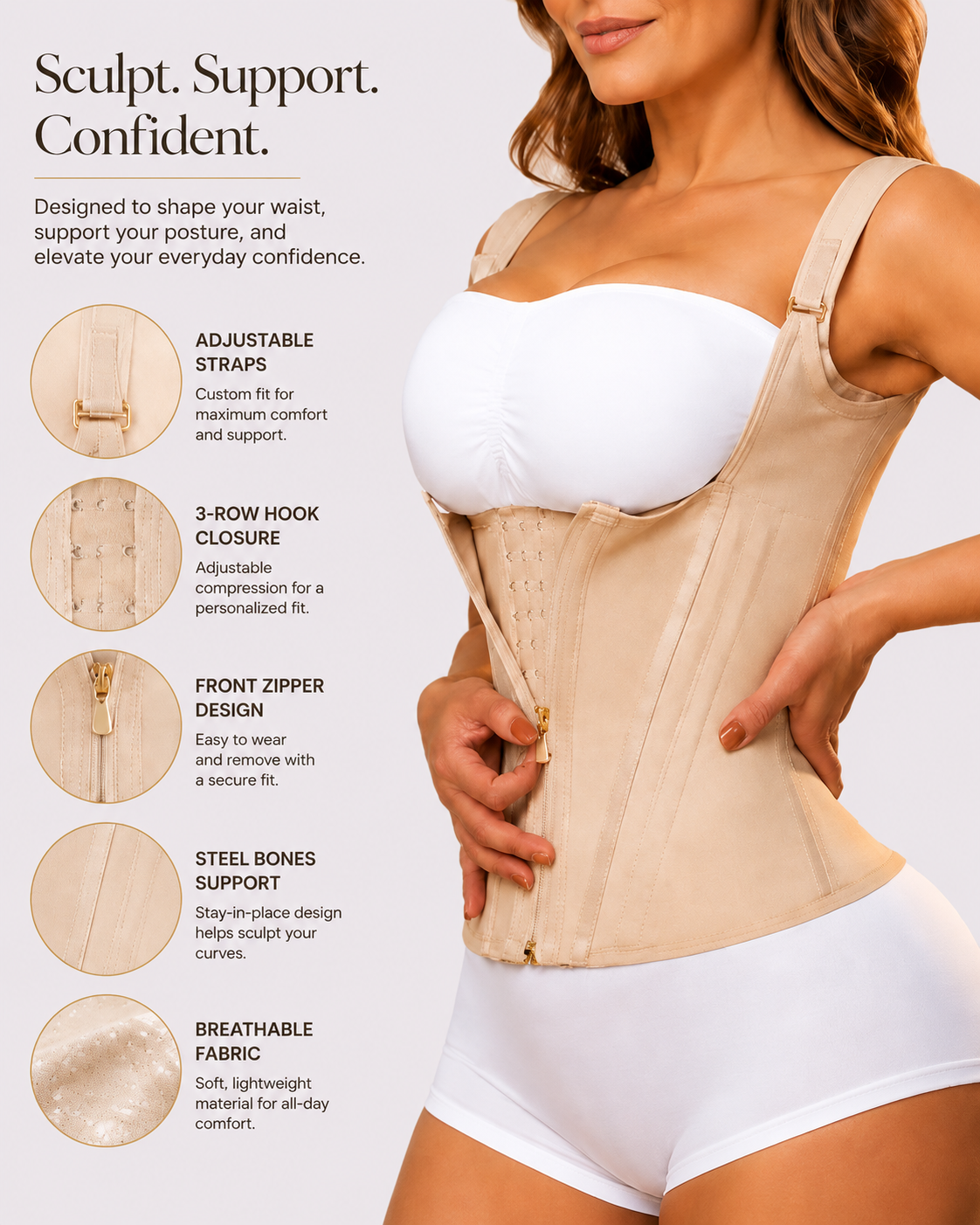 Double Compression Hook & Zip Waist Trainer