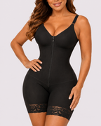 Tummy Control Zipper Lace Trim Shapewear Bodysuit