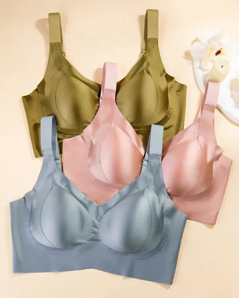 Wireless Lift Satin Wide-Strap Support Bra