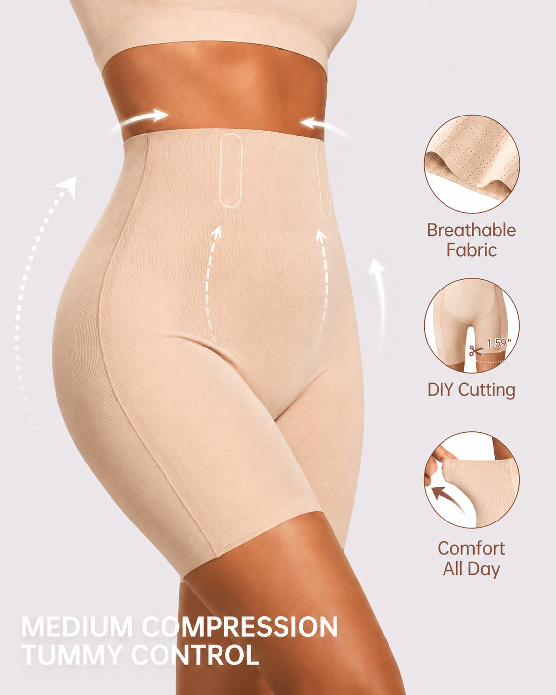 Medium Compression Breathable High-Waist Shaper Shorts