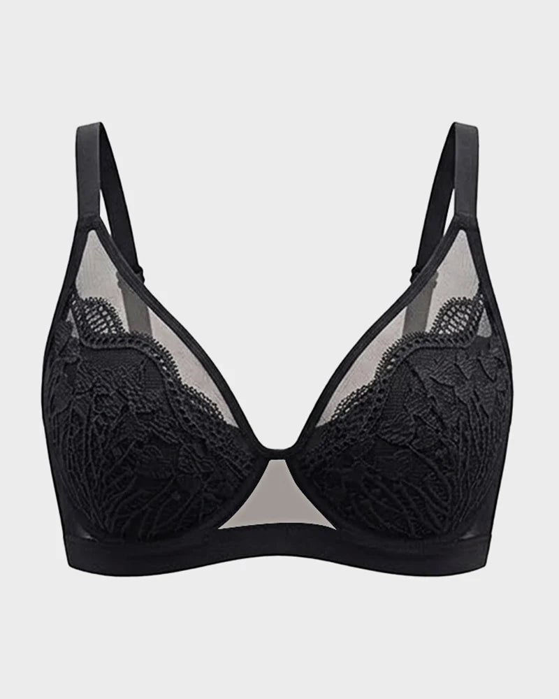 Floral Lace Plunge V-Neck Support Bra