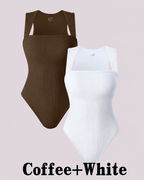 Flattering Slim-Fit & Ribbed Knit Square-Neck Bodysuit