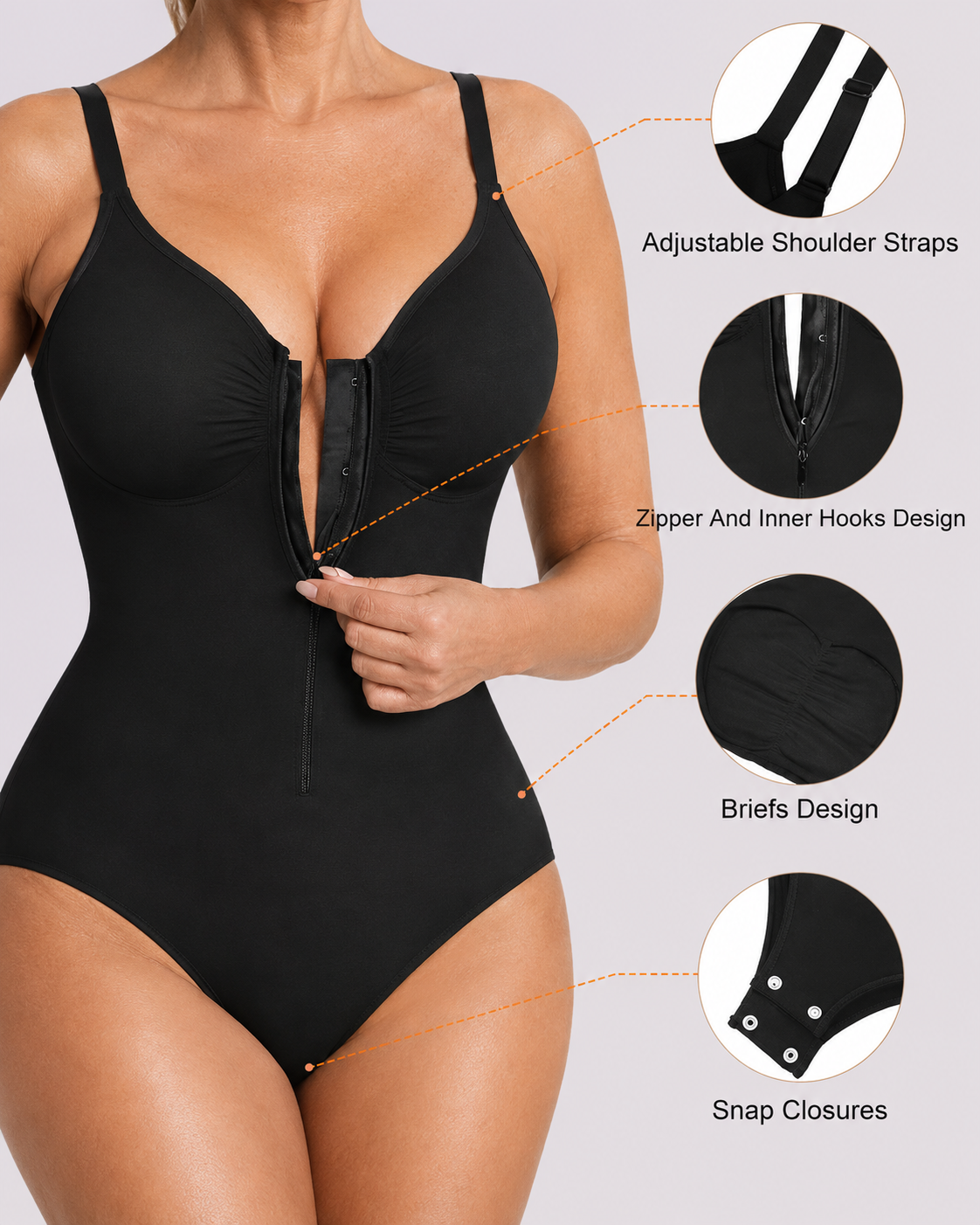 Seamless Firm Compression Body Shaper with Zipper Front