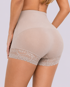 Tummy-Sculpting Cross-Compression High-Waist Lace Shaper Shorts