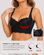 Push-Up Padded Floral Lace Longline Bra