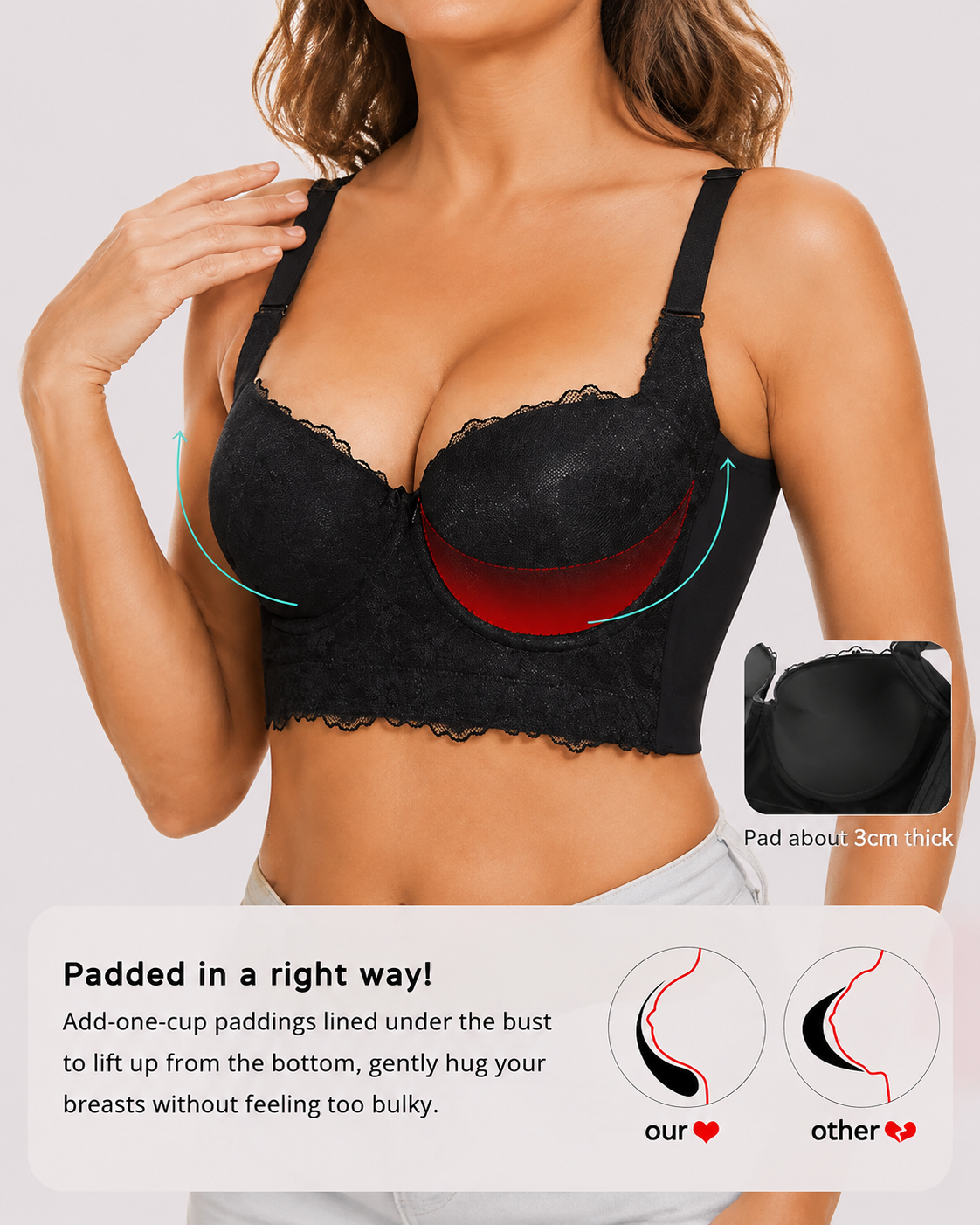 Push-Up Padded Floral Lace Longline Bra