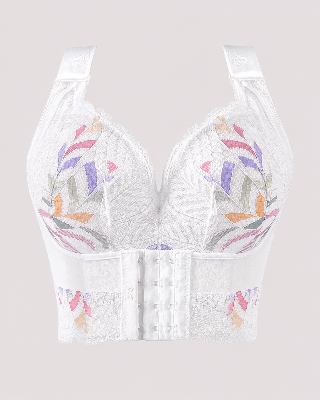 Front Closure Push Up Wireless Lace Embroidered Full Coverage Bra