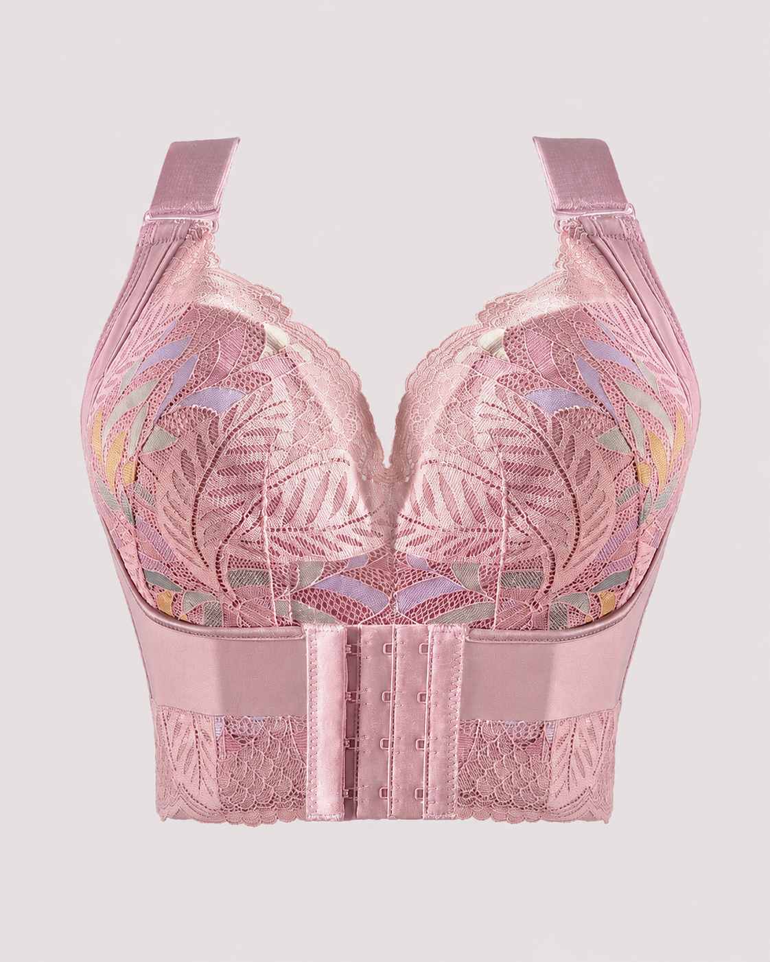 Front Closure Push Up Wireless Lace Embroidered Full Coverage Bra
