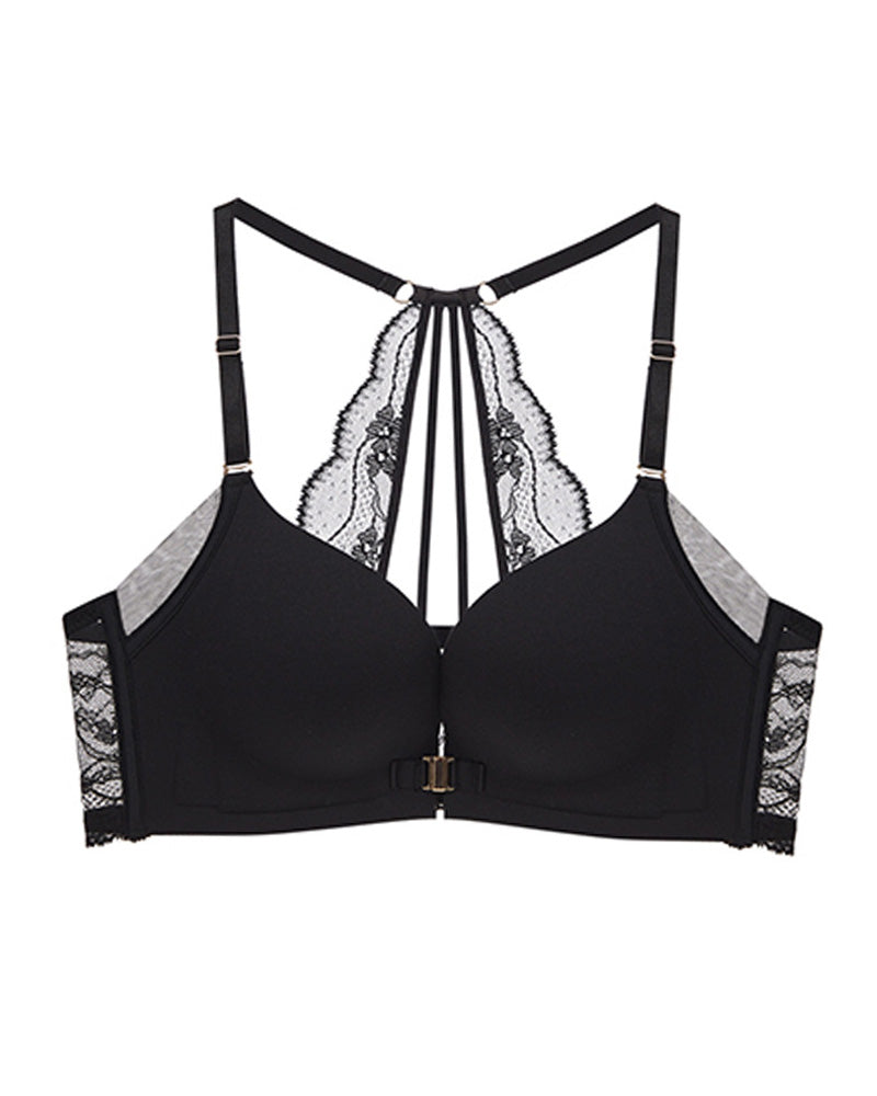 Front Closure Lace Racerback Wireless Bra