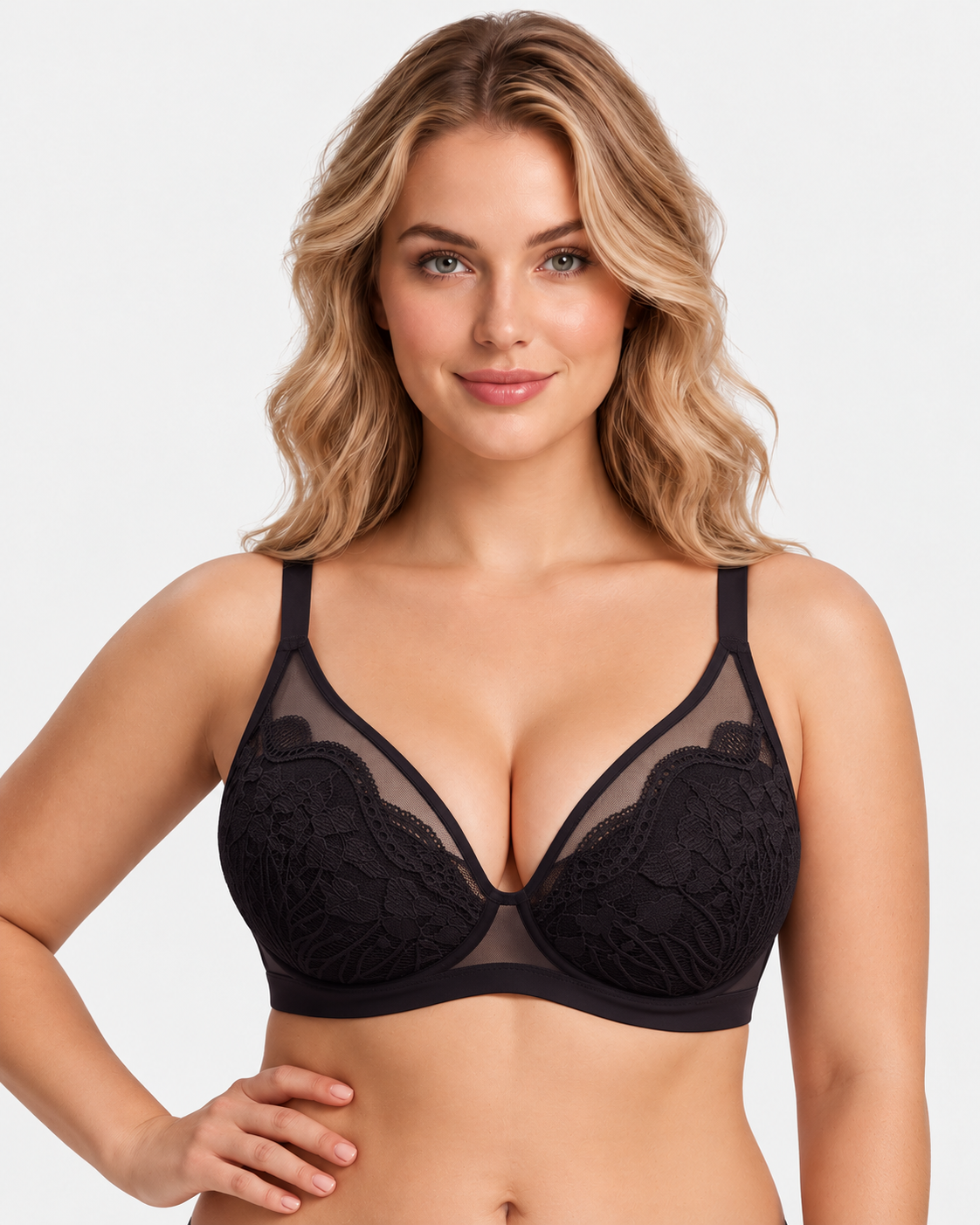 Floral Lace Plunge V-Neck Support Bra