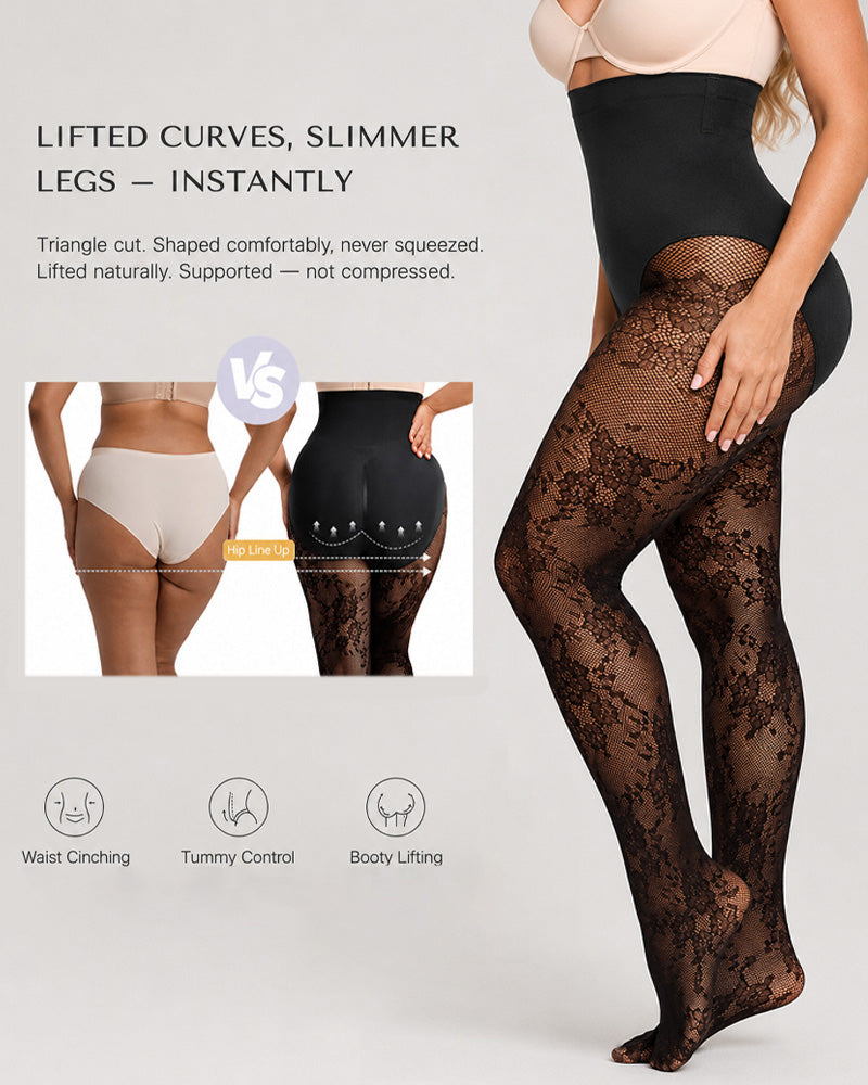 High Waist Control Tummy Lace Shaping Pantyhose