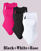 Flattering Slim-Fit & Ribbed Knit Square-Neck Bodysuit