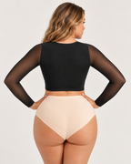 Back Smoothing Front-Closure Long-Sleeve Top