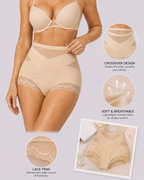 Tummy-Smoothing Crossover Mesh Lace Shaping Boyshorts