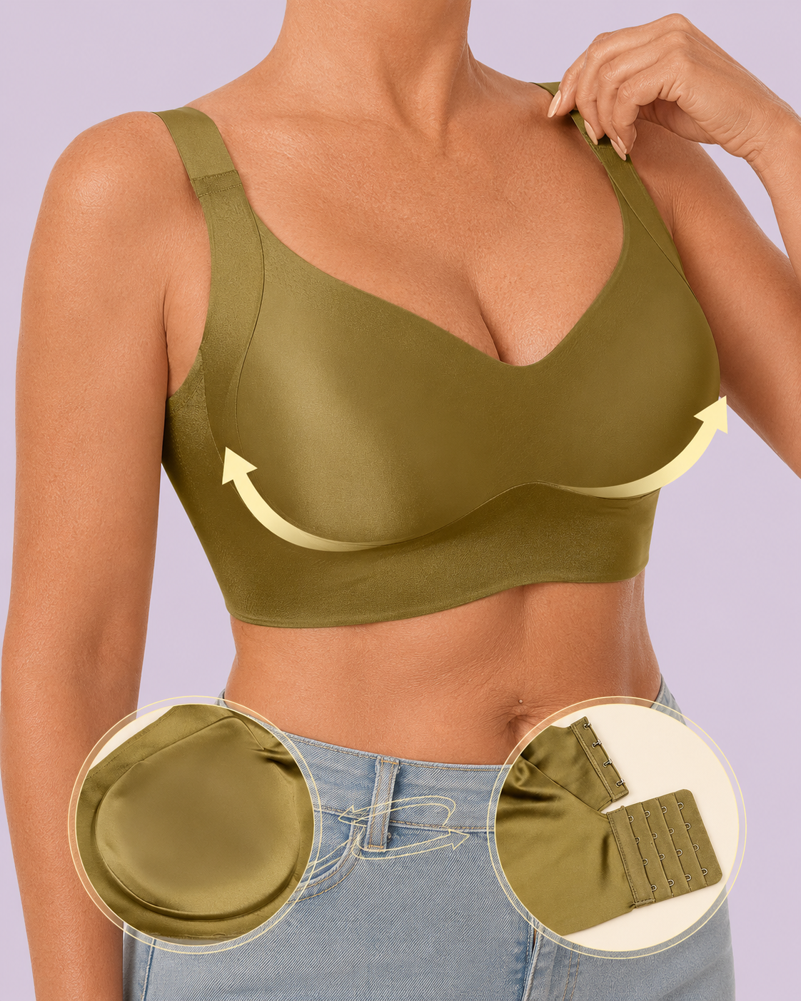 Wireless Lift Satin Wide-Strap Support Bra