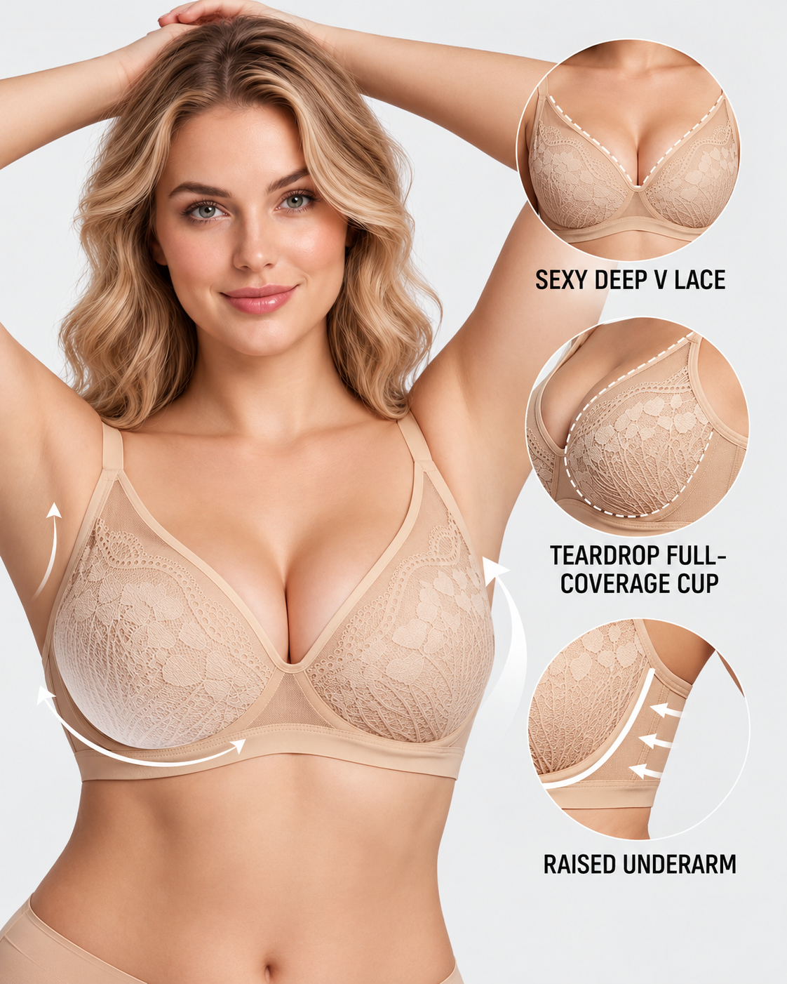 Floral Lace Plunge V-Neck Support Bra