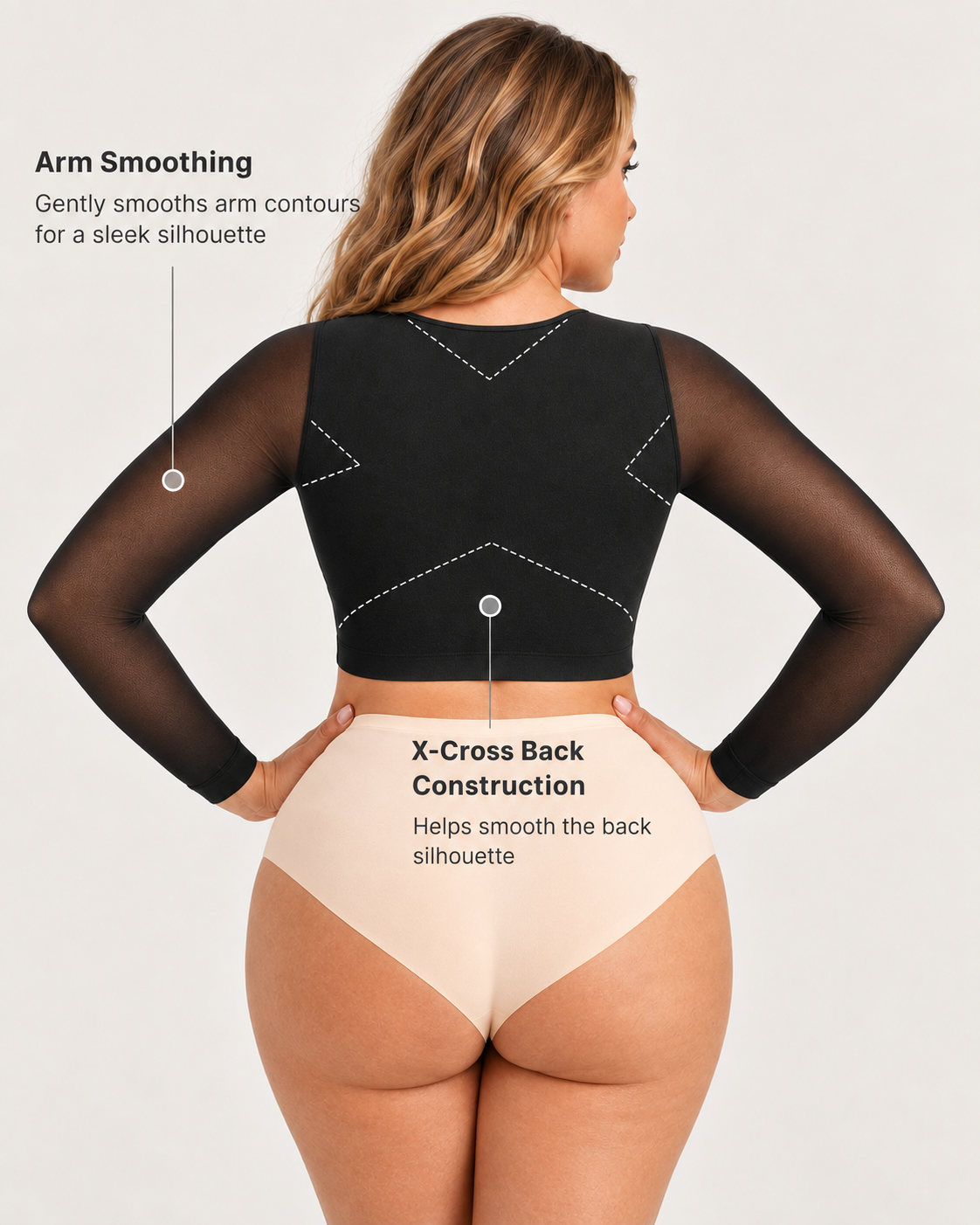 Back Smoothing Front-Closure Long-Sleeve Top