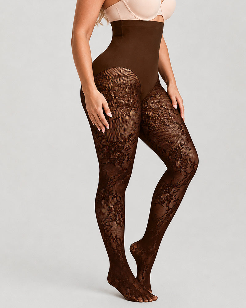 High Waist Control Tummy Lace Shaping Pantyhose