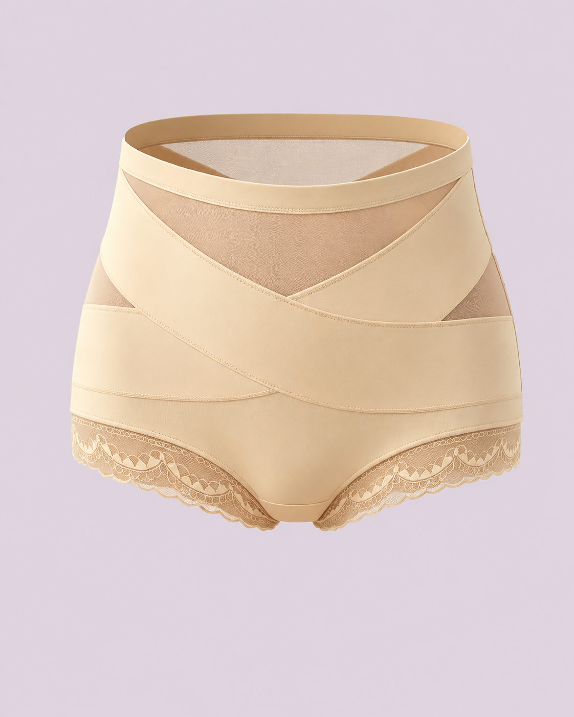 Tummy-Smoothing Crossover Mesh Lace Shaping Boyshorts