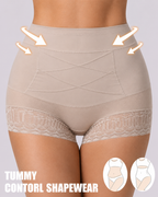 Tummy-Sculpting Cross-Compression High-Waist Lace Shaper Shorts