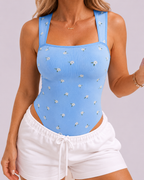 Flattering Slim-Fit & Ribbed Knit Square-Neck Bodysuit