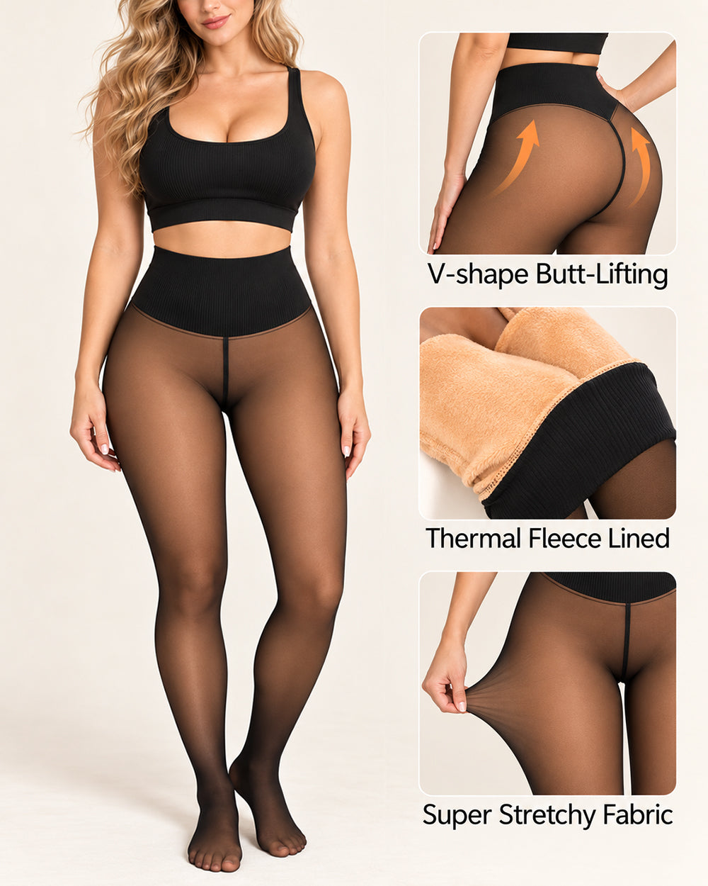 Fleece-Lined Sheer Look Thermal Leggings Secondary image