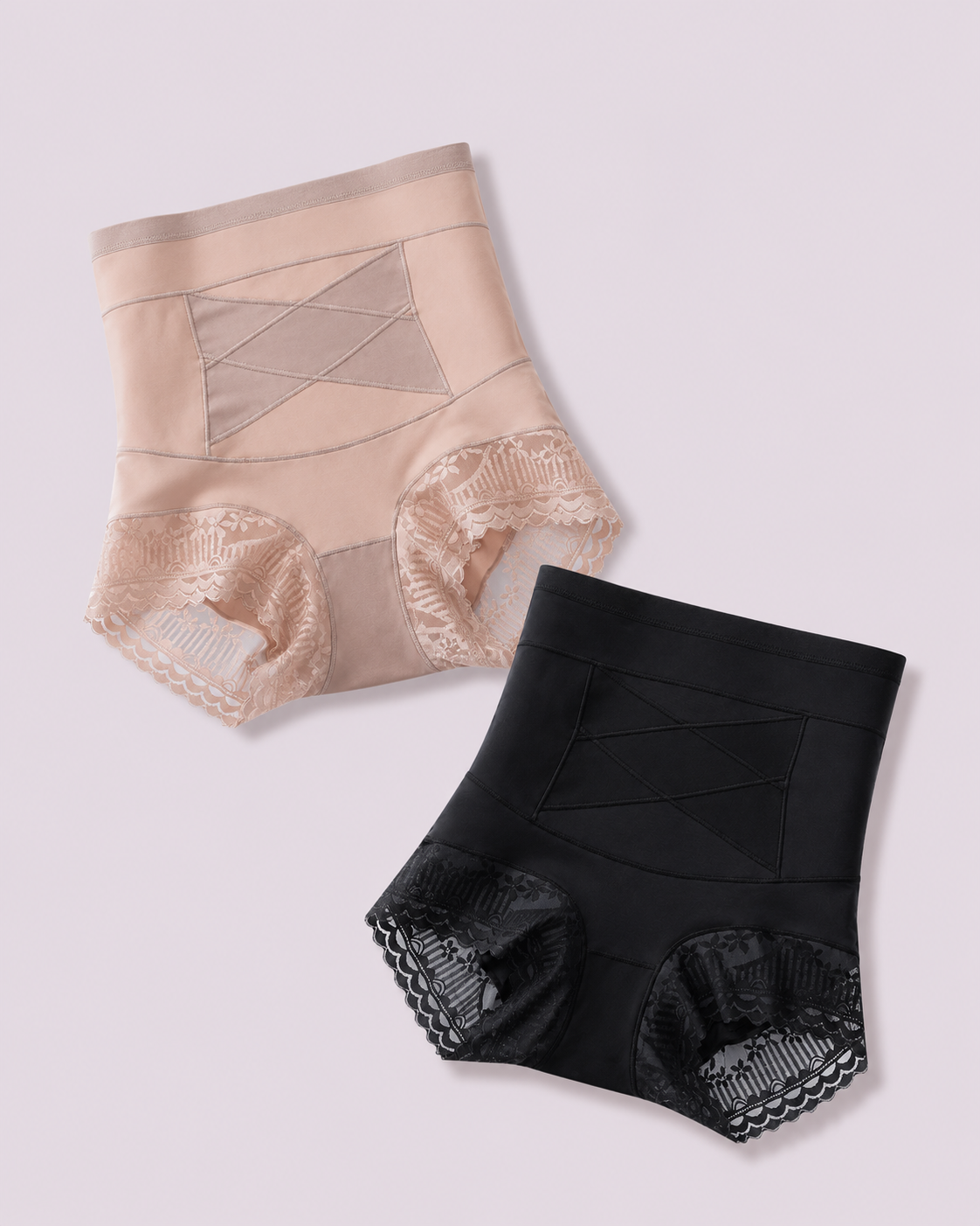 Tummy-Sculpting Cross-Compression High-Waist Lace Shaper Shorts