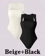 Flattering Slim-Fit & Ribbed Knit Square-Neck Bodysuit