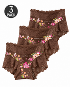 High Waist Floral Print Lace Trim Panties