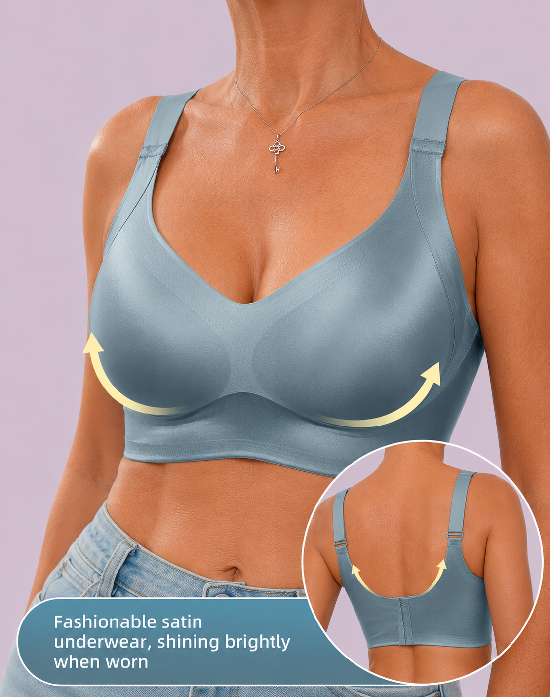 Wireless Lift Satin Wide-Strap Support Bra