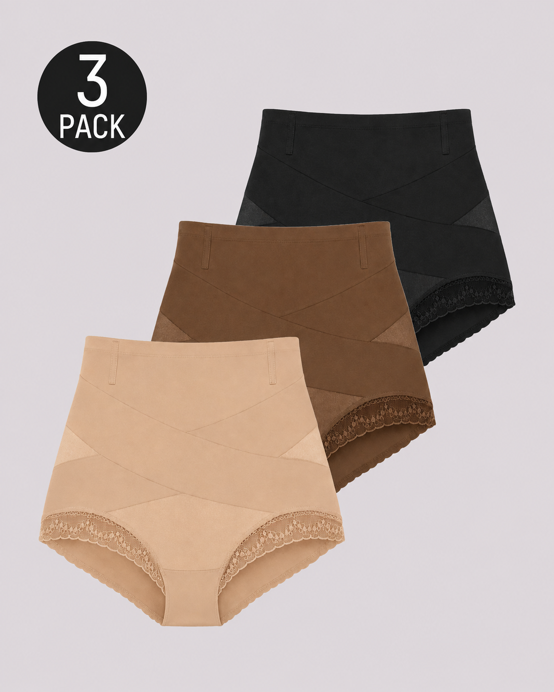 High Waist Tummy Control Lace Trim Shaping Panties