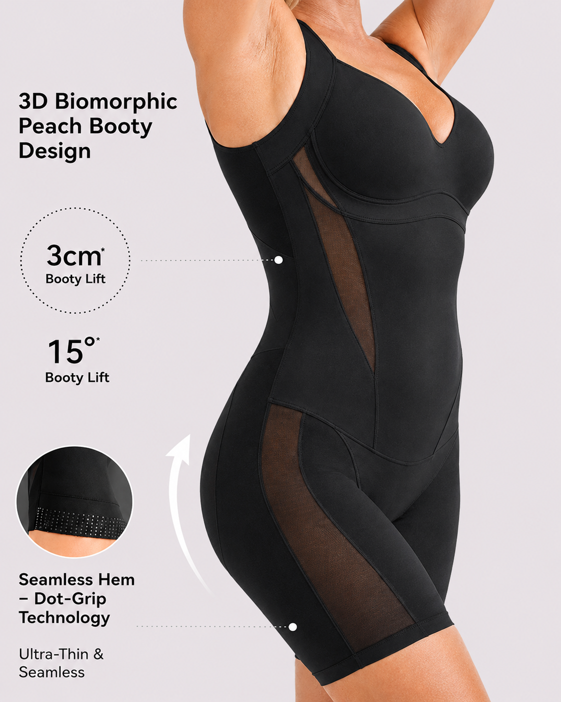 Ultra-thin Breathable Seamless Tummy Control Easy-to-Wear Shapewear Bodysuit