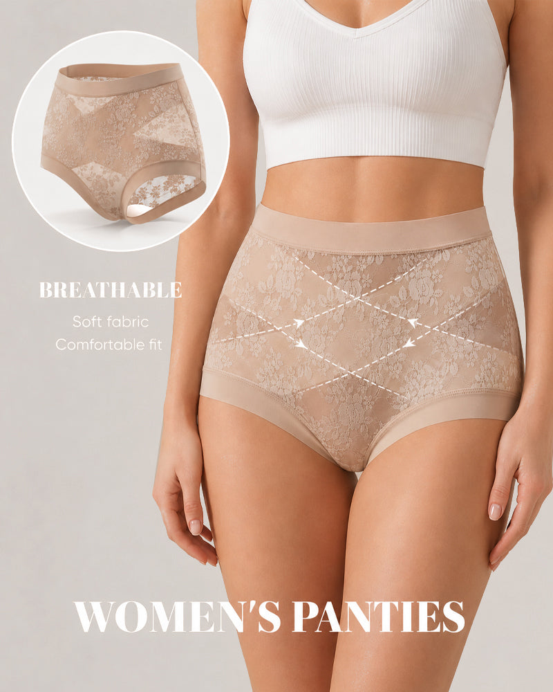Tummy-Smoothing High-Waist Breathable Lace Briefs