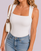 Flattering Slim-Fit & Ribbed Knit Square-Neck Bodysuit