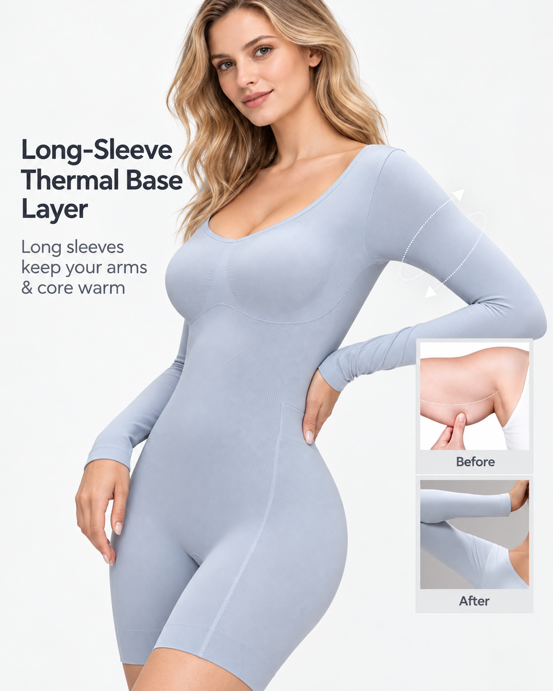 Long-Sleeve Short Bodysuit Drop-Seat Opening