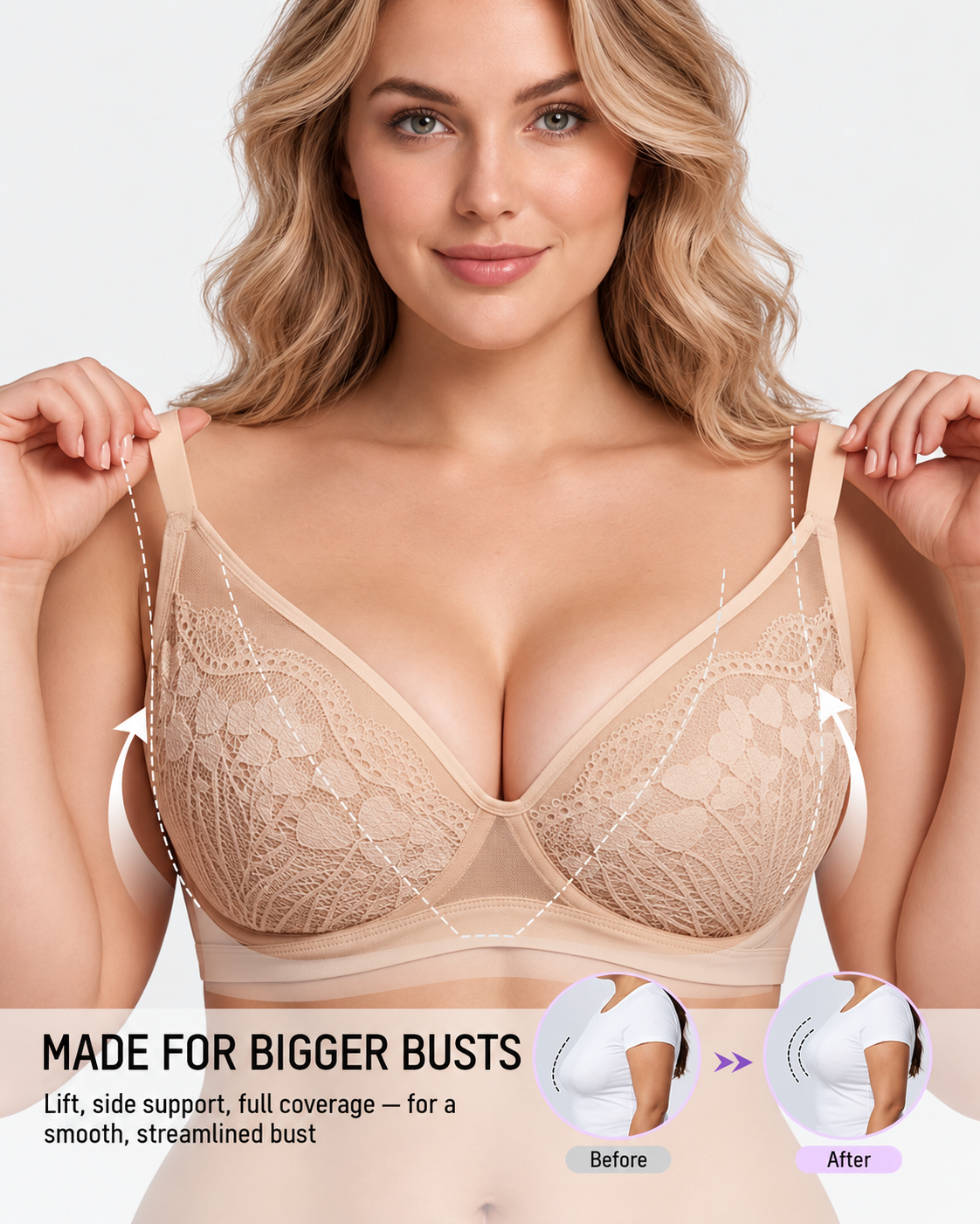Floral Lace Plunge V-Neck Support Bra