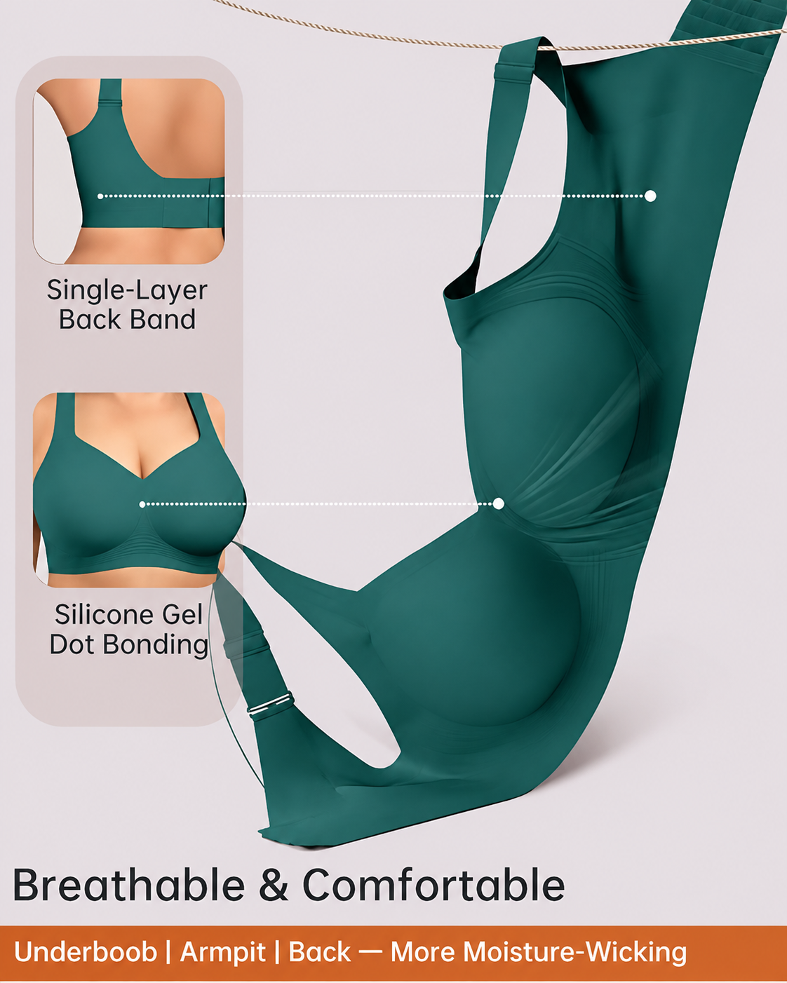 Wireless Lift Wide-Strap Seamless Jelly Support Bra