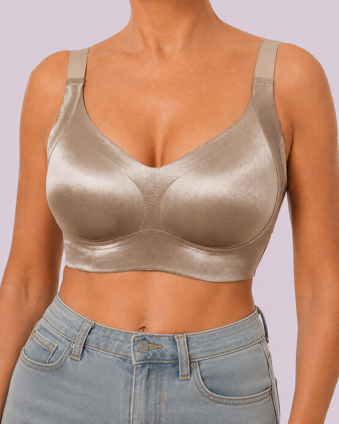 Wireless Lift Satin Wide-Strap Support Bra