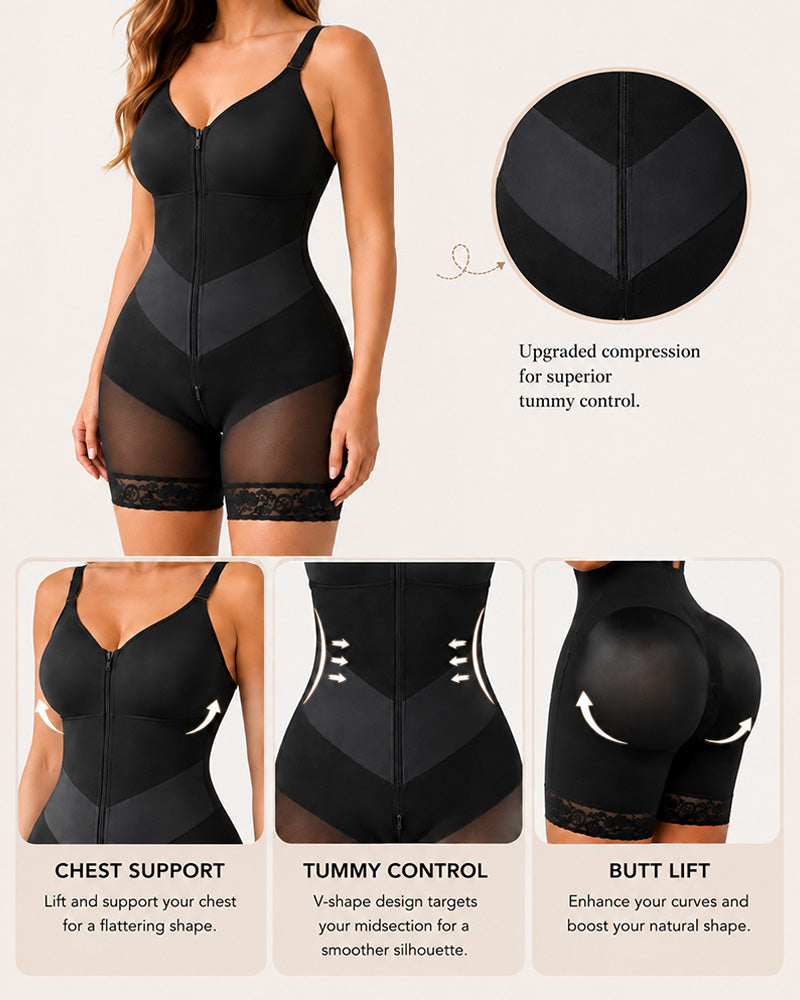 Full Body Shaping Lace Trim Shapewear Bodysuit