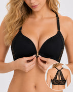 Front Closure Lace Racerback Wireless Bra