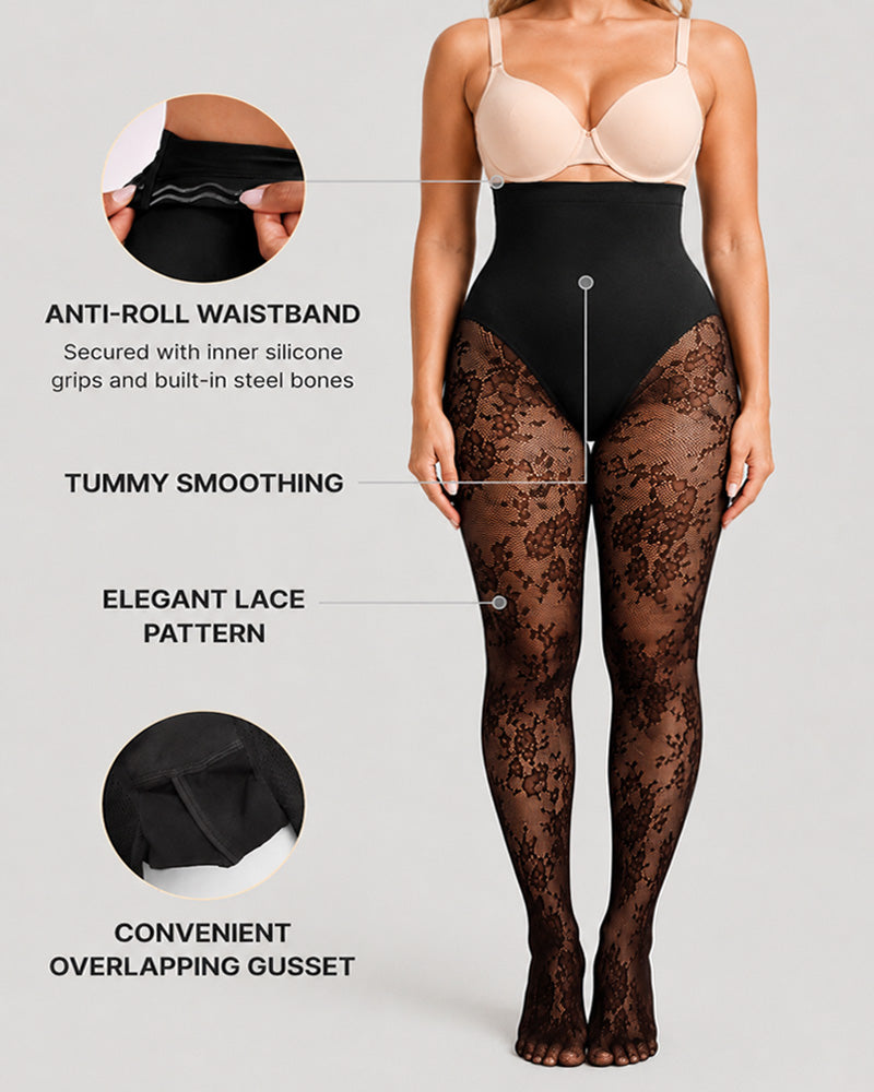 High Waist Control Tummy Lace Shaping Pantyhose Secondary image