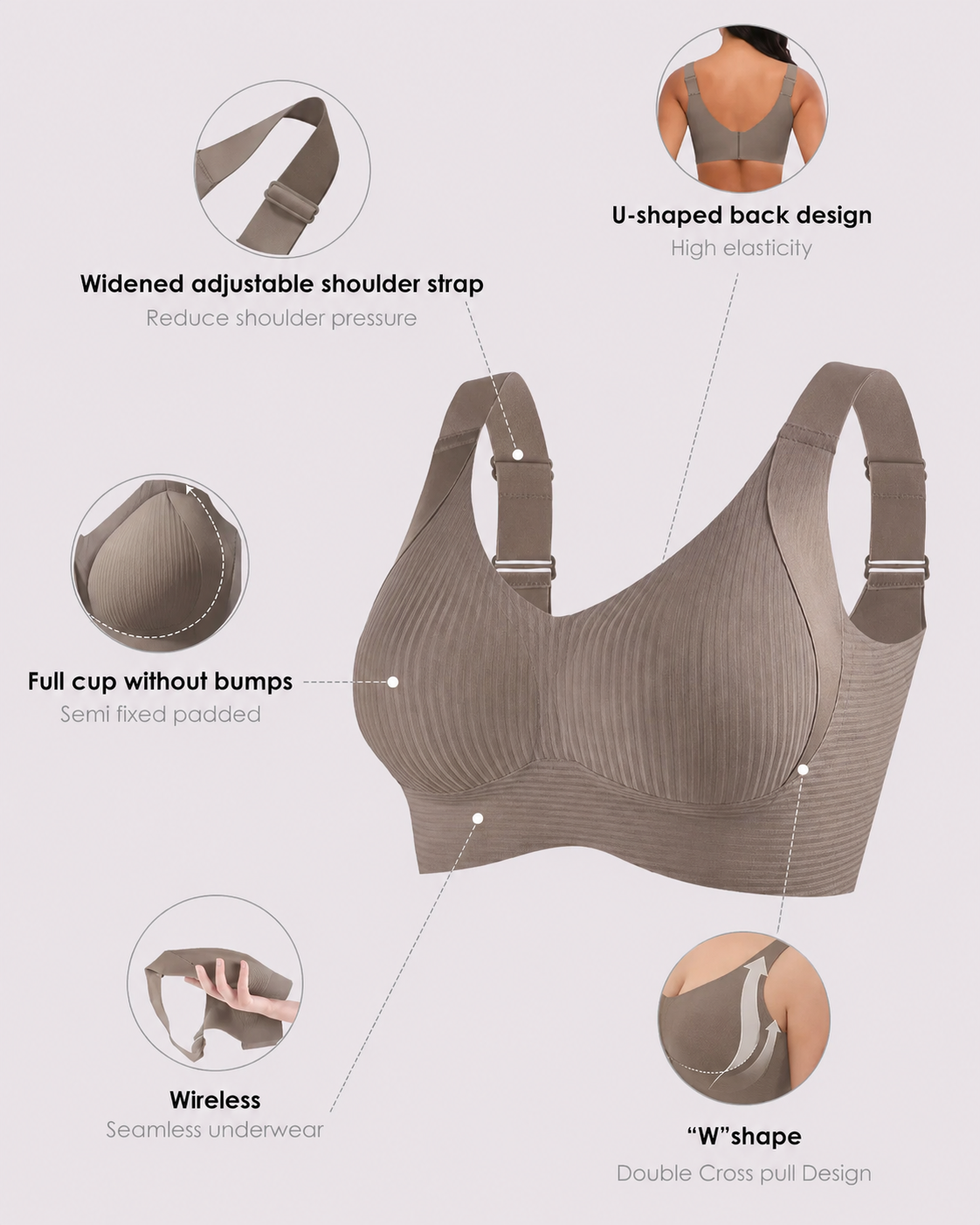 Wireless Lift Wide-Strap Seamless Support Bra