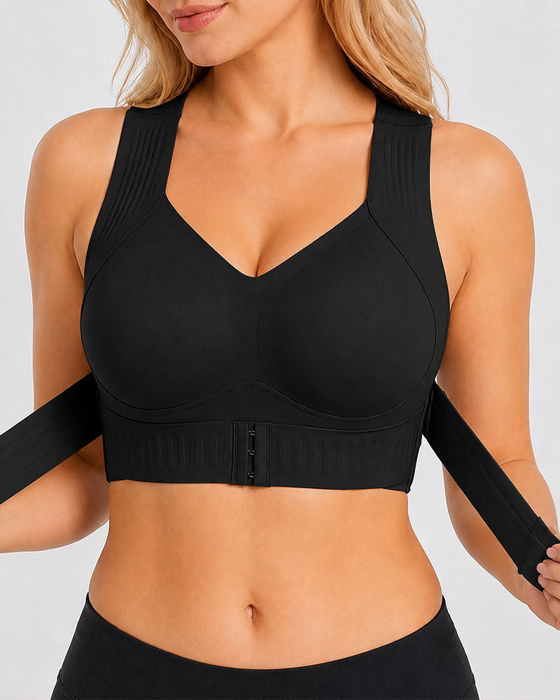Front Closure Cross Back Wireless Posture Seamless Support Bra