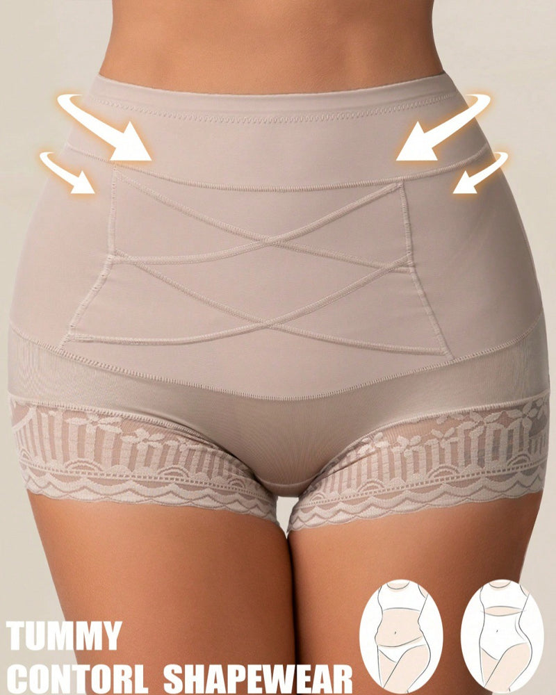 Tummy-Sculpting Cross-Compression High-Waist Lace Shaper Shorts