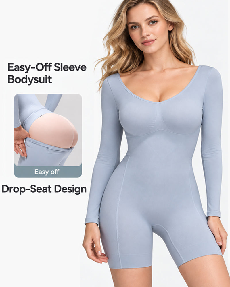Long-Sleeve Short Bodysuit Drop-Seat Opening