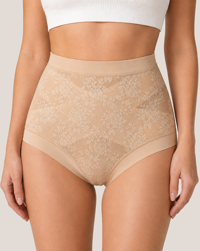 Tummy-Smoothing High-Waist Breathable Lace Briefs